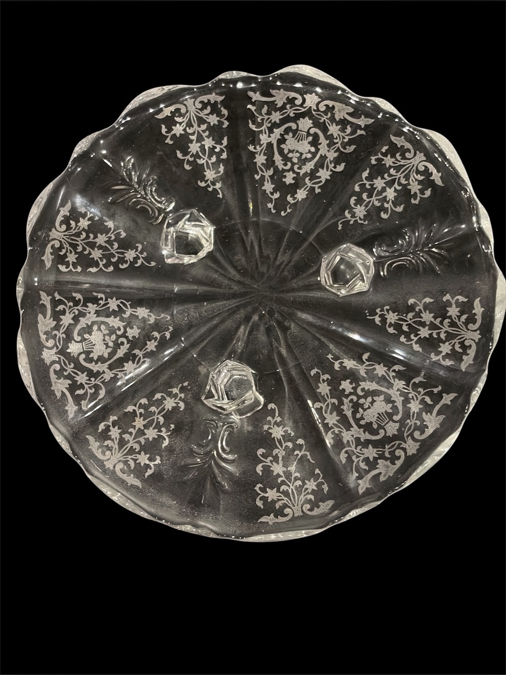 Fostoria Navarre Elegant Etched Glass 3 footed plate - Clear